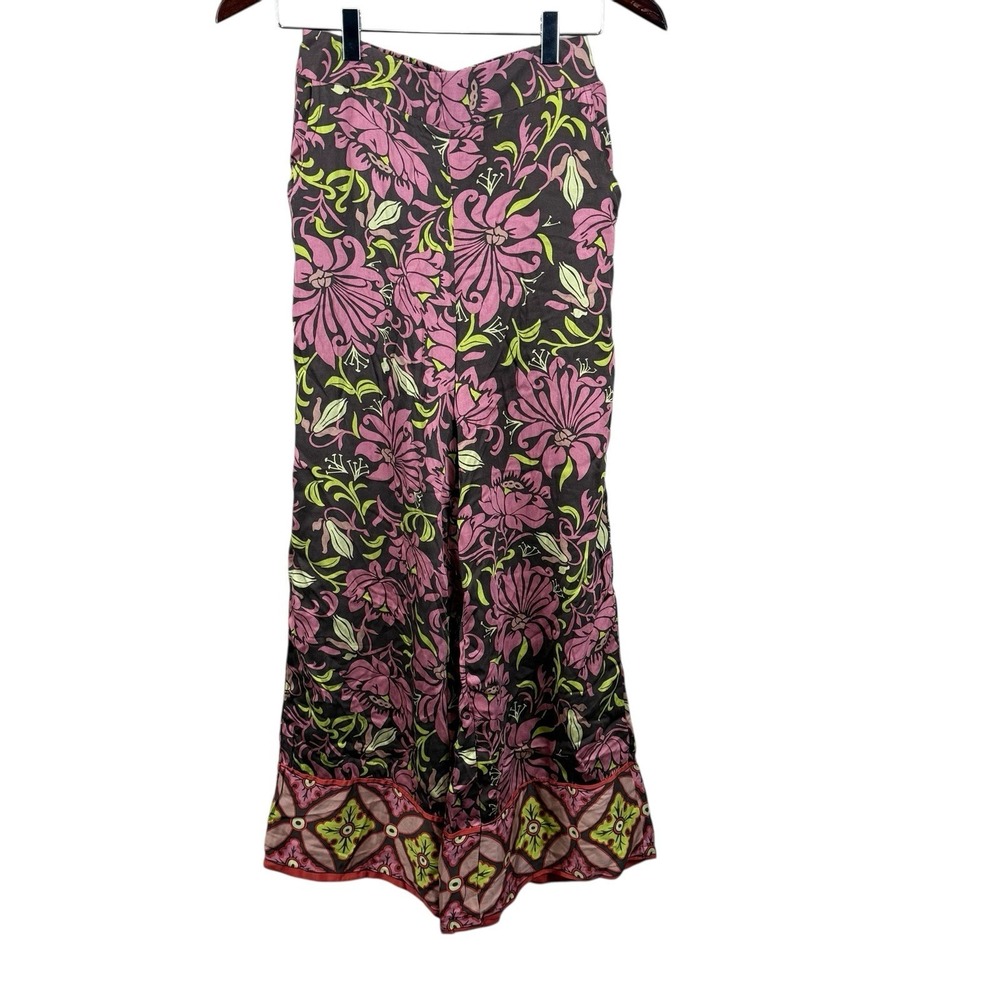 Haute Hippie Wide Leg Pants Women's Size XS Brown Floral Print w/ Pockets